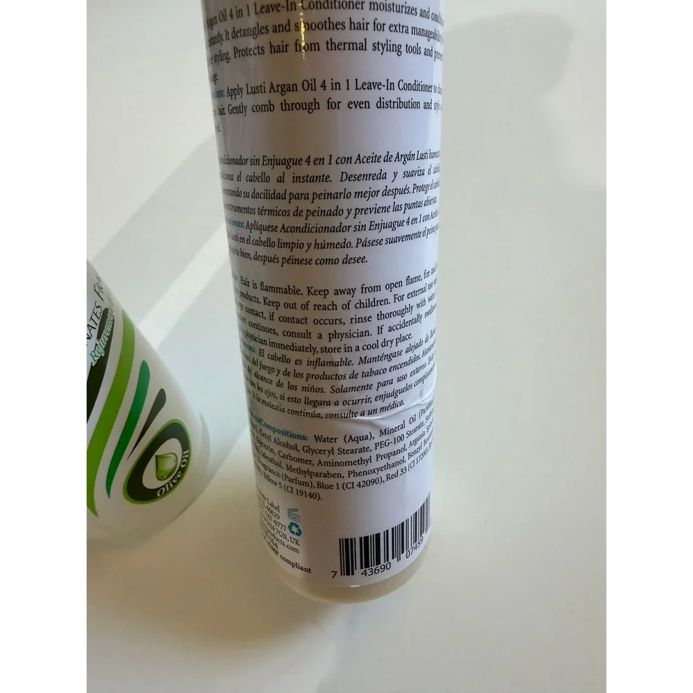 Lusti Argan Oil Leave-In Conditioner 8oz & Olive Oil Hair Sheen 12oz 3pc Set